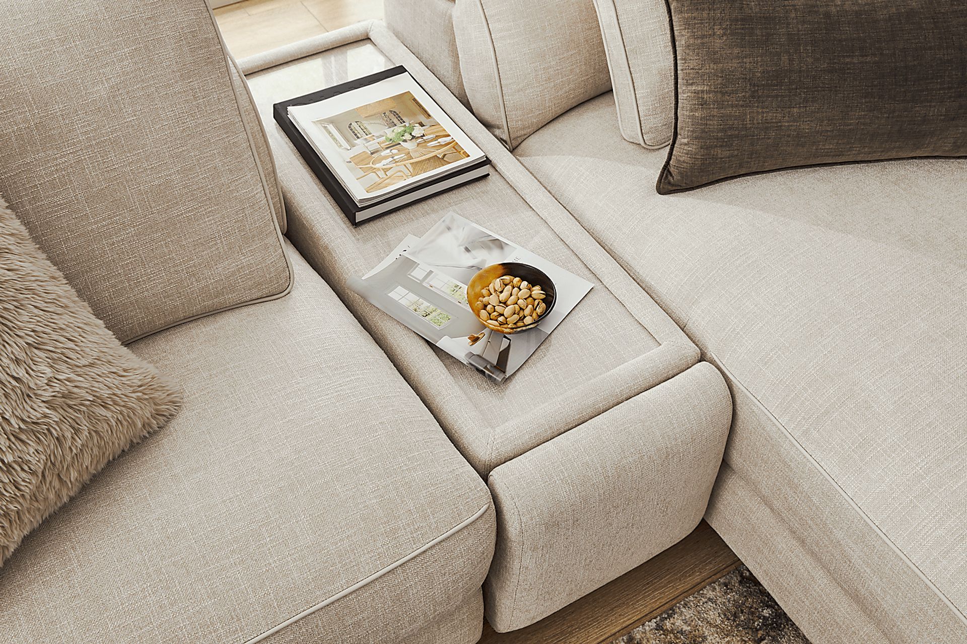 Aspen Sand 10 Pc Dual Power Reclining Sectional Living Room with Media Console - Image 8