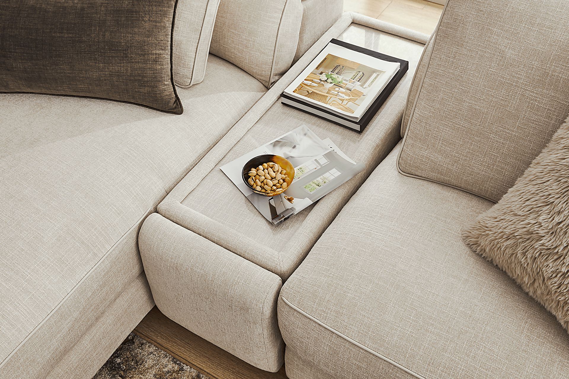 Aspen Sand 10 Pc Dual Power Reclining Sectional Living Room with Media Console - Image 7