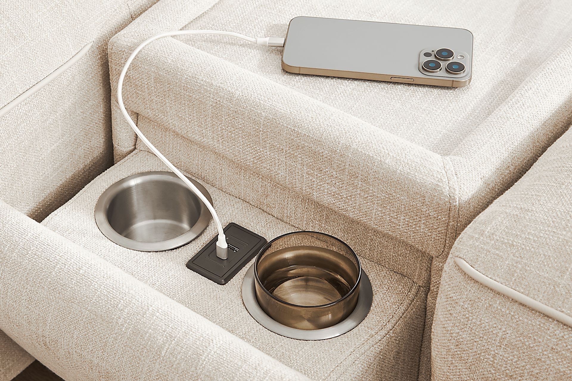 Aspen Sand 10 Pc Dual Power Reclining Sectional Living Room with Media Console - Image 8