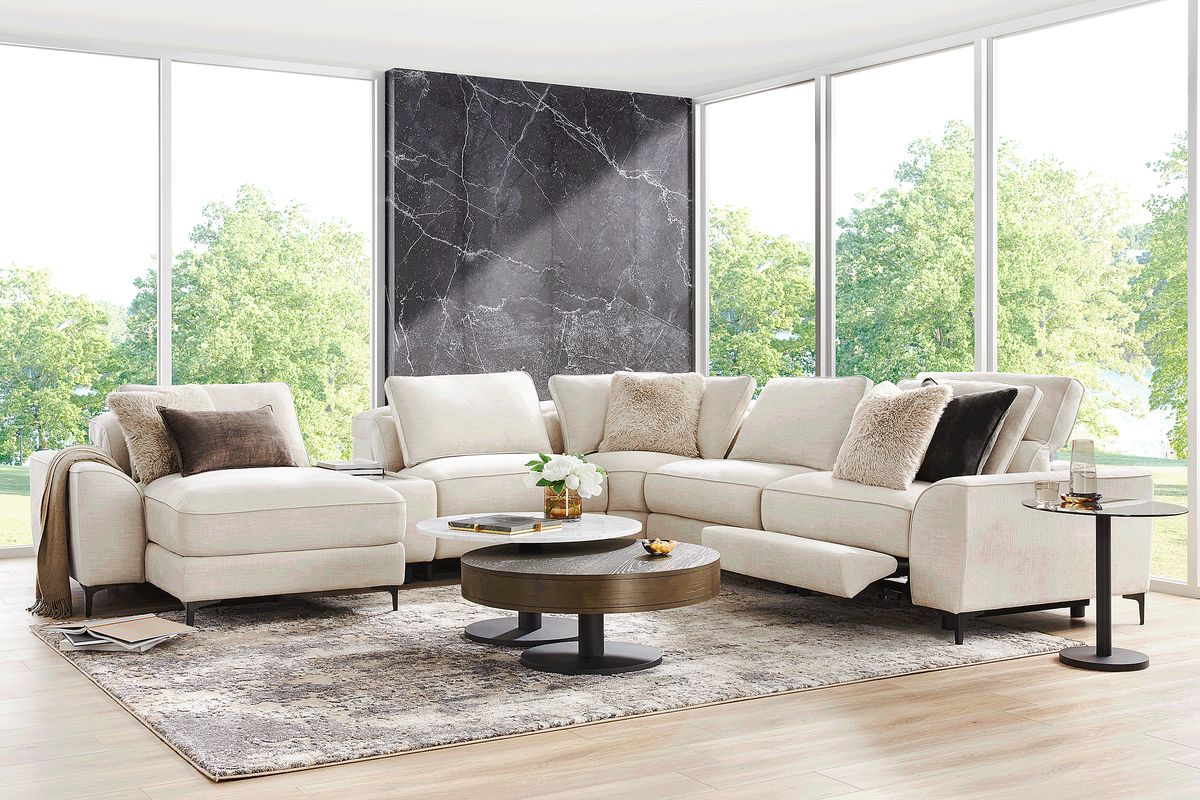 Aspen Sand 6 Pc Dual Power Reclining Sectional with Media Console
