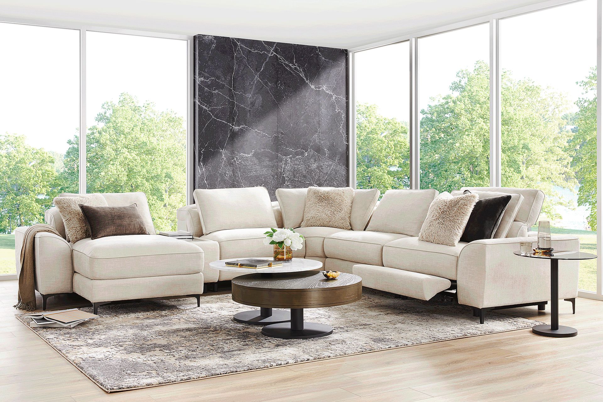 Aspen Sand 6 Pc Dual Power Reclining Sectional with Media Console - Image 2