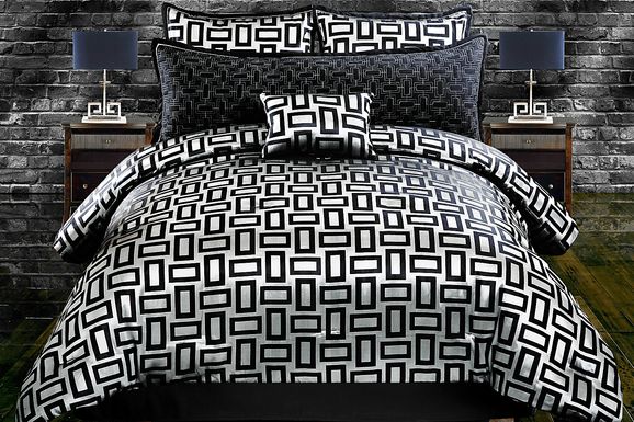 Aspunwall Black Silver 5 Pc Queen Comforter Set
