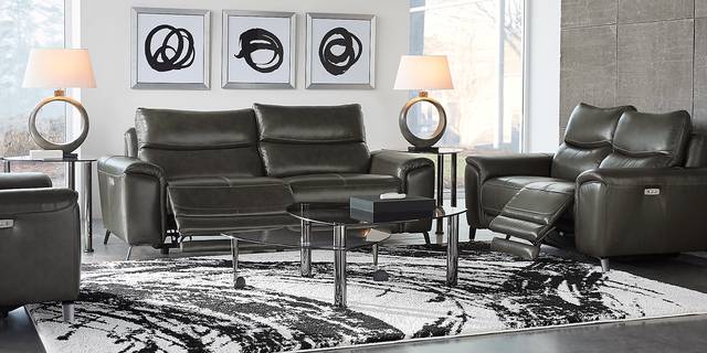 Astoria Heights Gray Leather 5 Pc Power Reclining Living Room - Thumbnail - Image 1