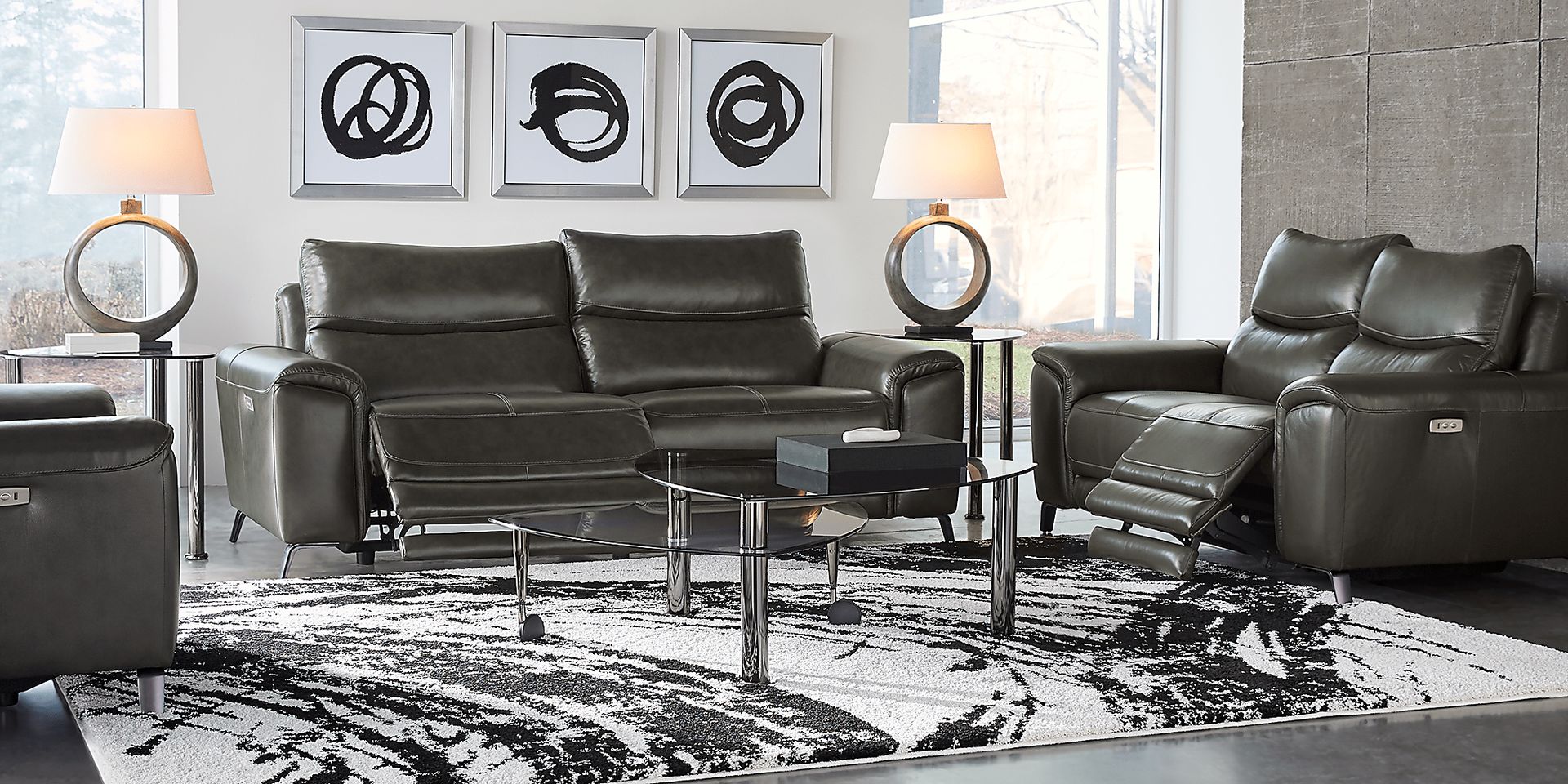 Astoria Heights Gray Leather 5 Pc Power Reclining Living Room - Image 1