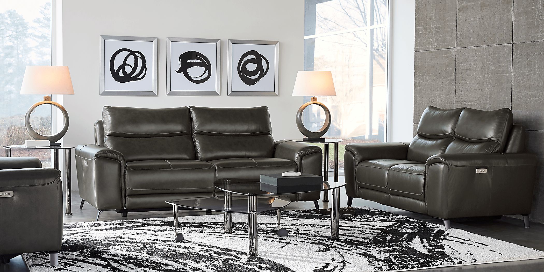 Astoria Heights White Leather Living Room Set