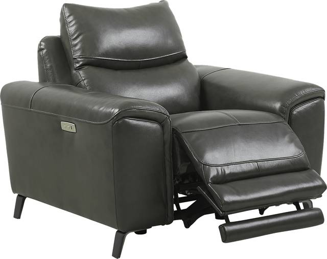 Astoria Heights Gray Leather Power Recliner - Thumbnail - Image 2