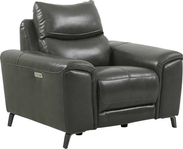 Astoria Heights Gray Leather Power Recliner - Thumbnail - Image 1
