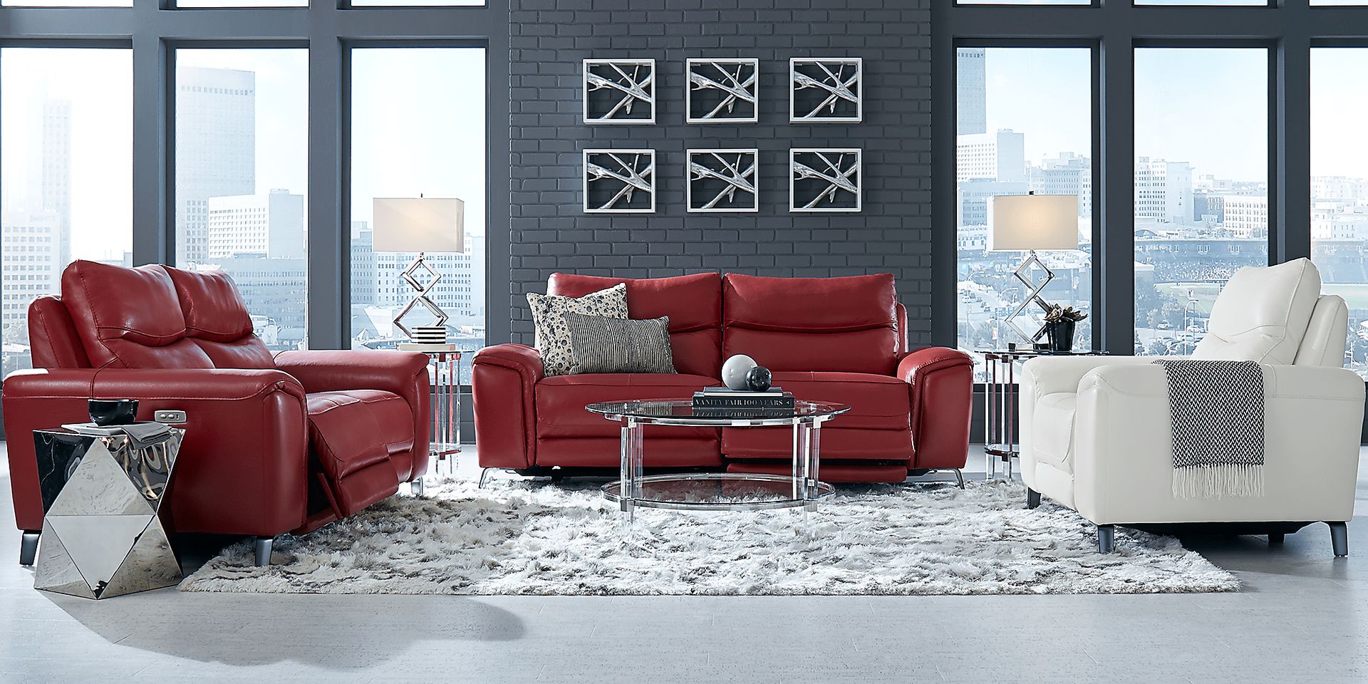 Astoria Heights Red Leather 2 Pc Power Reclining Living Room - Image 1