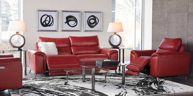 Astoria Heights Red Leather 5 Pc Power Reclining Living Room - Thumbnail - Image 1