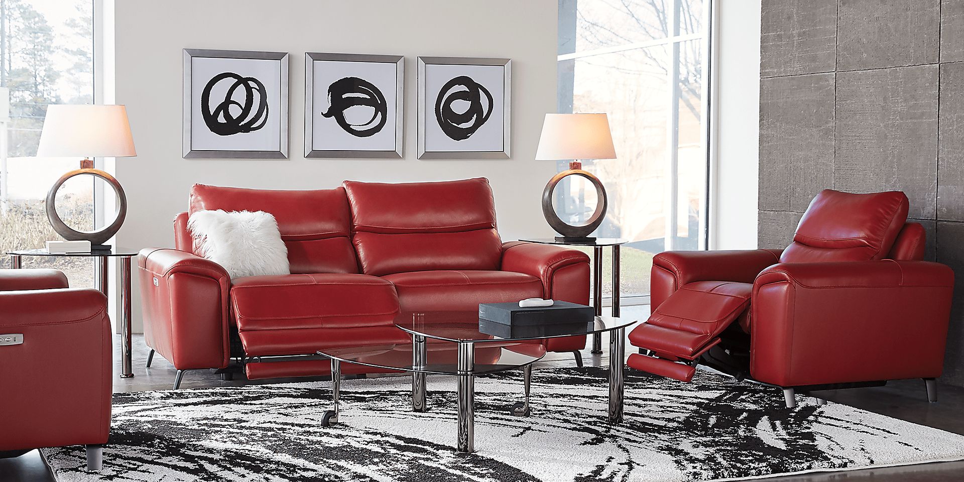 Astoria Heights Red Leather 5 Pc Power Reclining Living Room - Image 1
