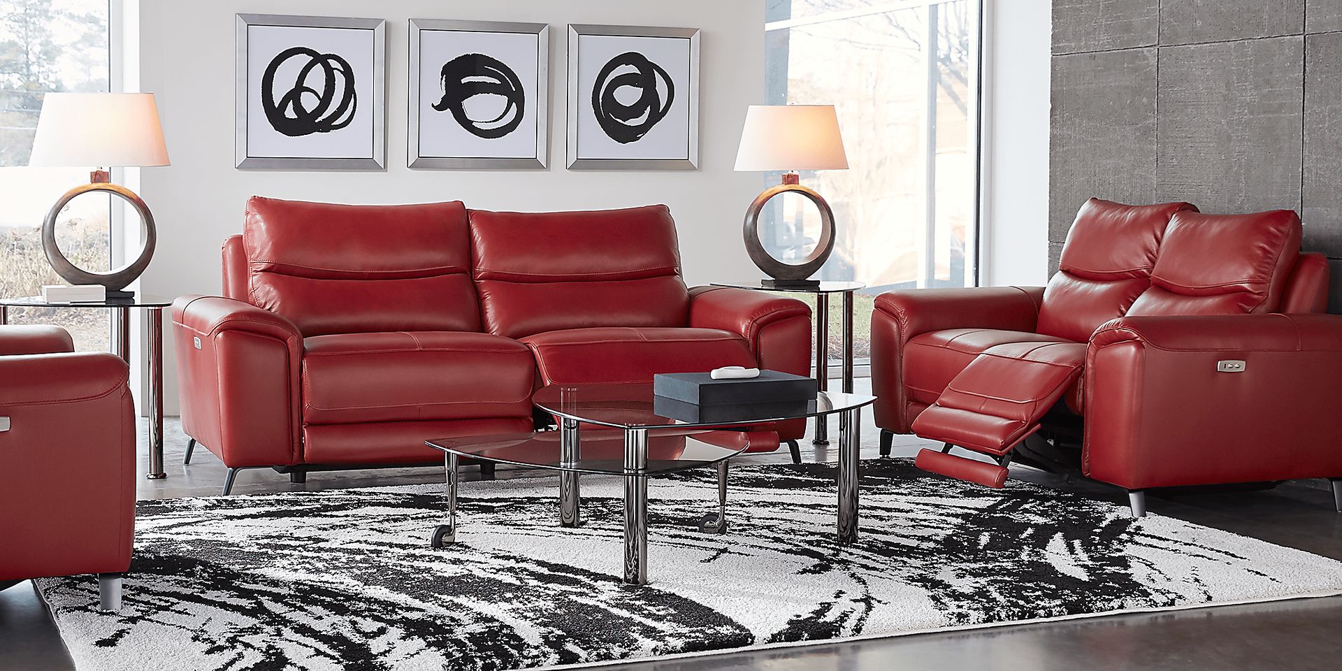 Astoria Heights Red Leather 5 Pc Power Reclining Living Room - Image 1