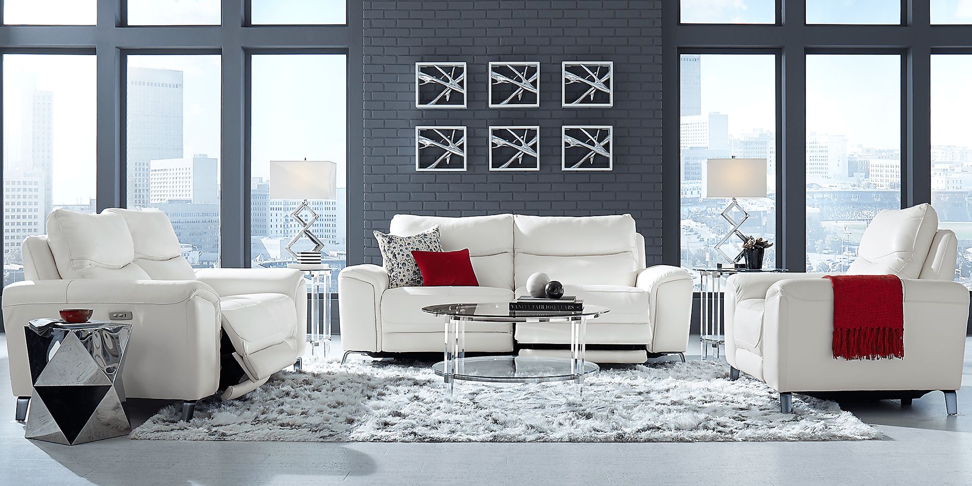 Astoria Heights White Leather 2 Pc Power Reclining Living Room - Image 1