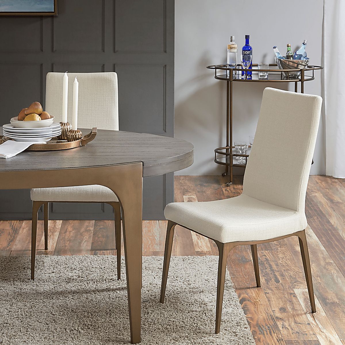 Atlee Cream Colors,Light Wood,White Polyester Fabric Dining Chair ...