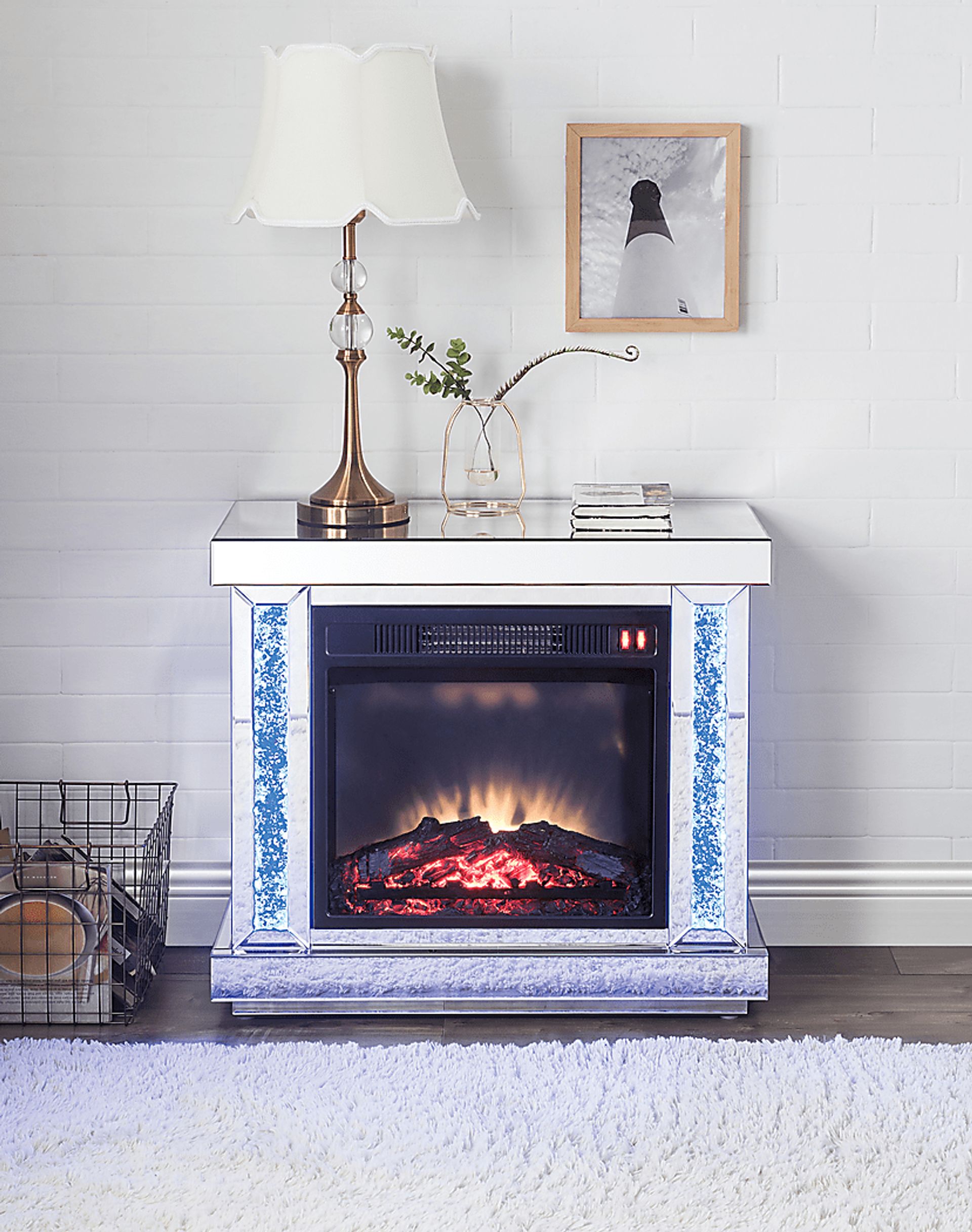 Atterberry Silver 28 in. Console, With Electric Fireplace - Image 2