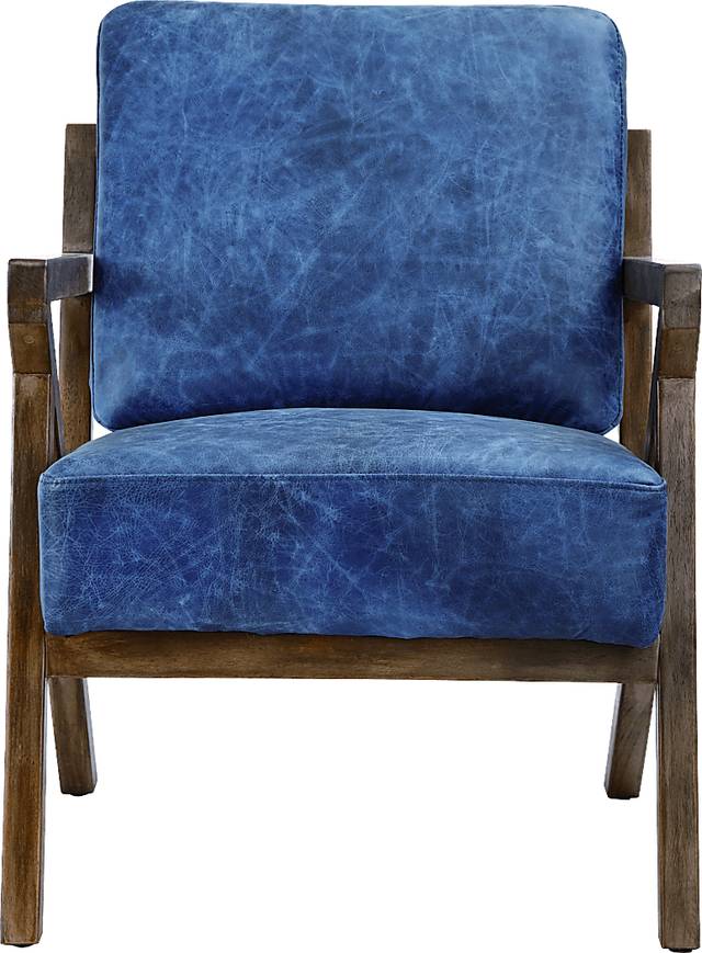 Atwell Blue Leather Accent Chair - Thumbnail - Image 8