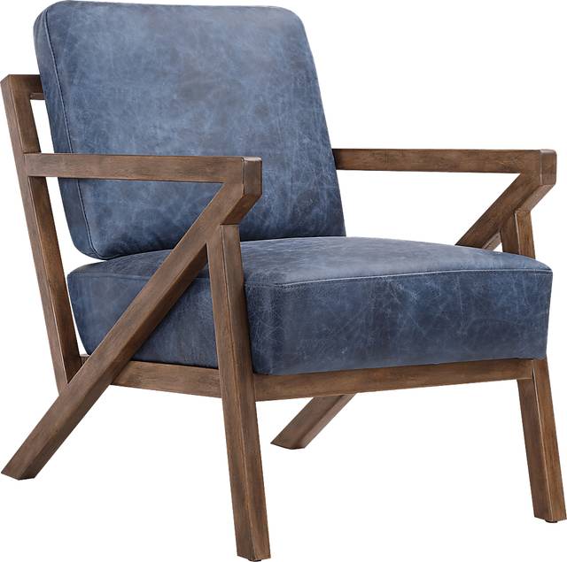 Atwell Blue Leather Accent Chair - Thumbnail - Image 1