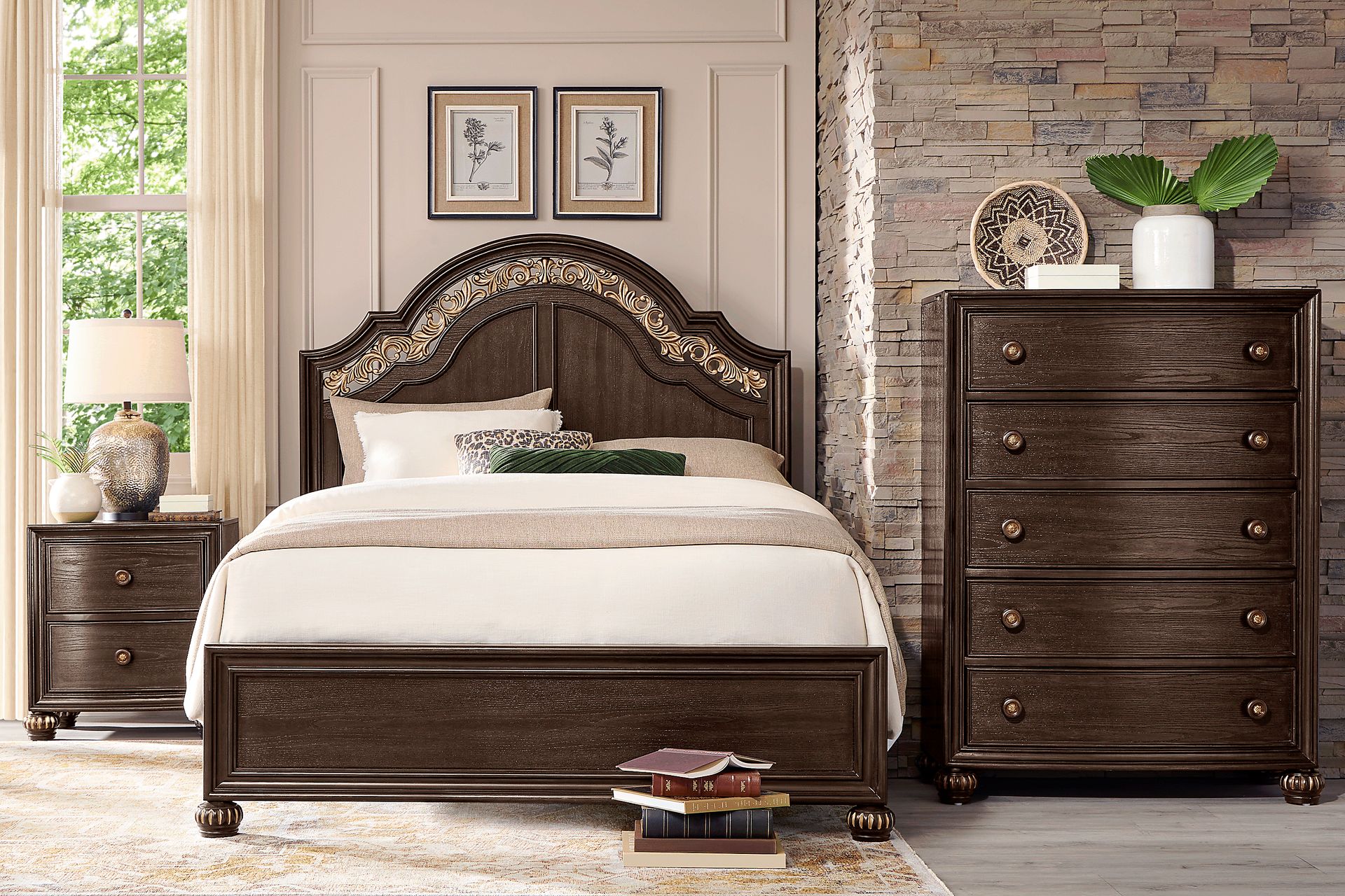 Augustine Brown 5 Pc Queen Arched Panel Bedroom - Image 1