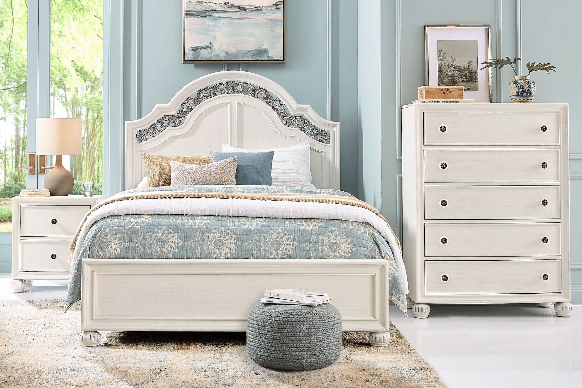 Augustine White 5 Pc King Arched Panel Bedroom - Image 1