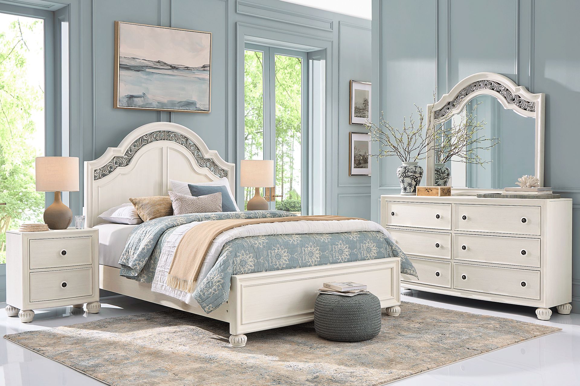Augustine White 7 Pc Queen Arched Panel Bedroom - Image 1