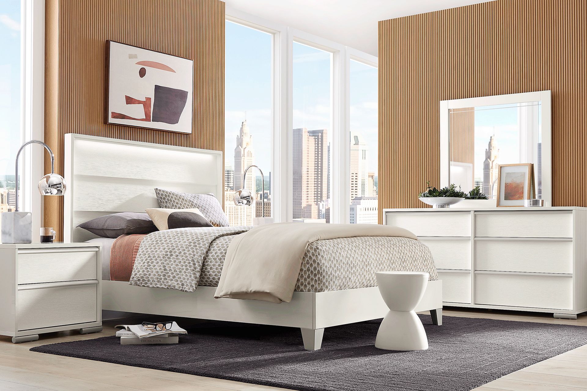 Auralight White 7 Pc King Panel Bedroom - Image 1