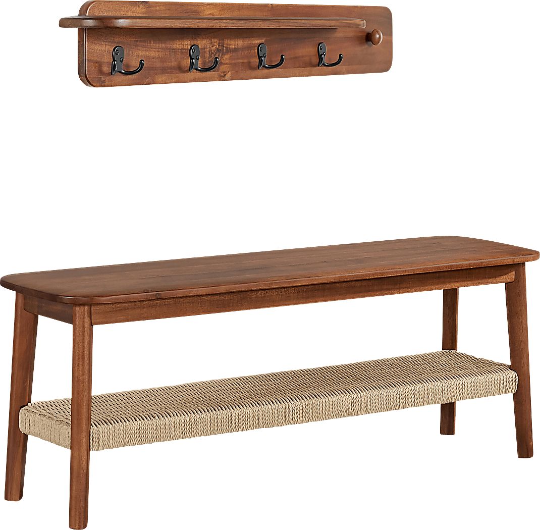 Aureli Brown Bench and Coat Hook, Set of 2