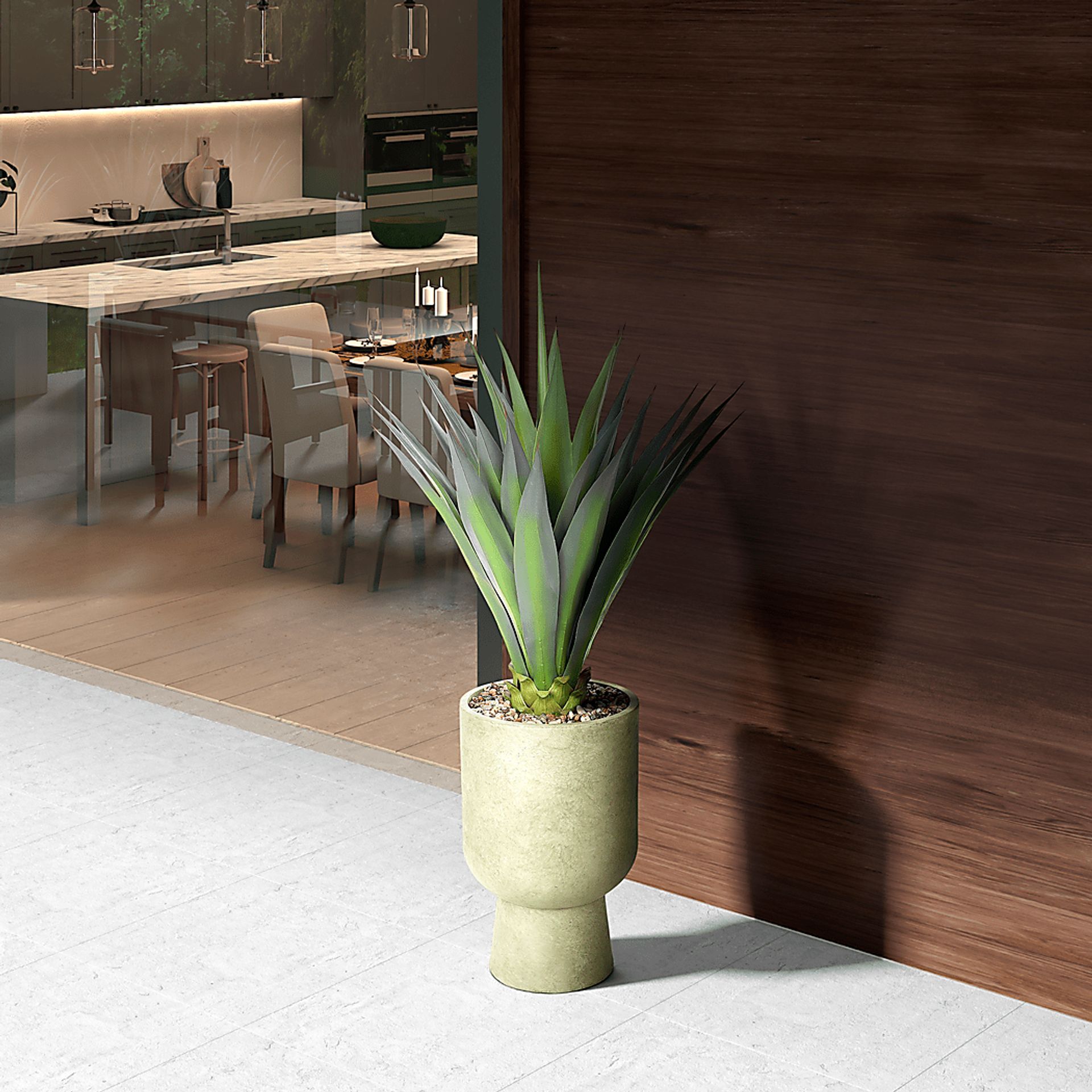 Aurelia I Green 56 in. UV Artificial Agave in Cream Planter - Image 2