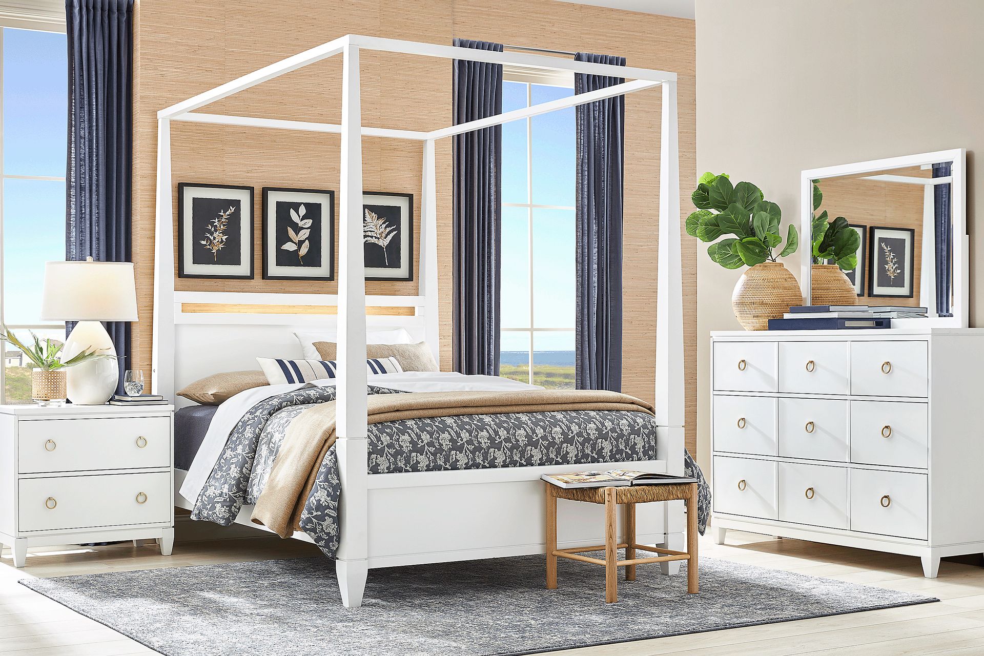 Aurora Heights White 5 Pc King Canopy Bedroom - Image 1