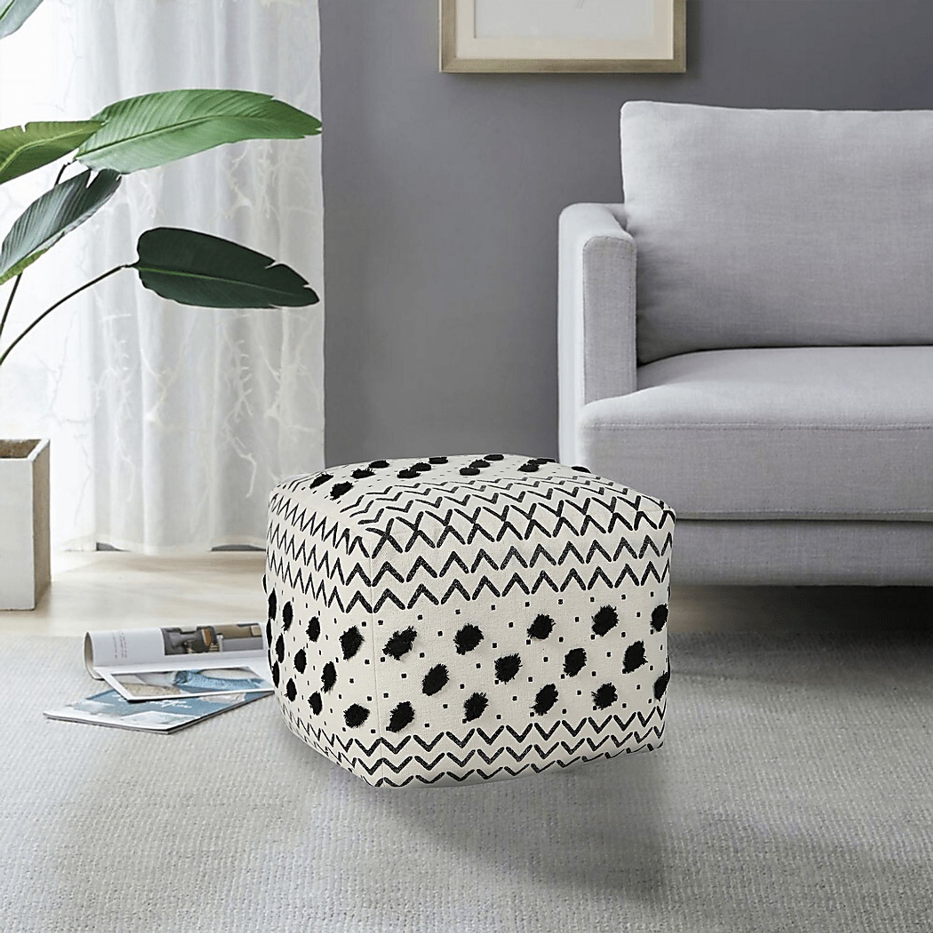 Ausian Black/White Pouf - Image 2