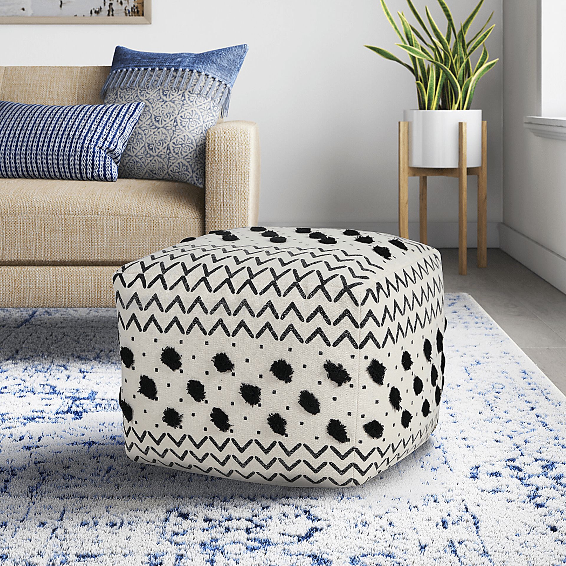 Ausian Black/White Pouf - Image 3