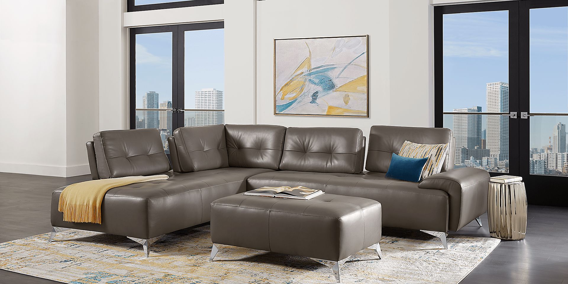 Avellino Gray Leather 2 Pc Sectional - Image 2