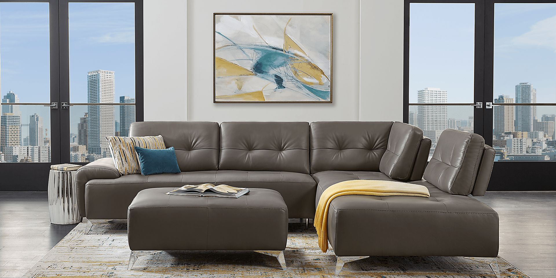 Avellino Gray Leather 5 Pc Sectional Living Room - Image 4