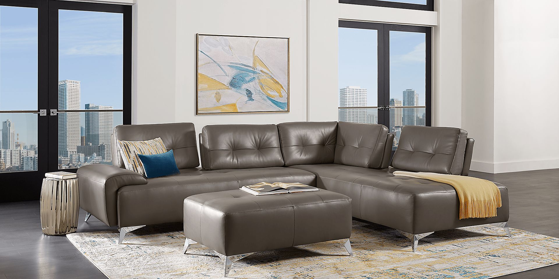 Avellino Gray Leather 2 Pc Sectional - Image 2