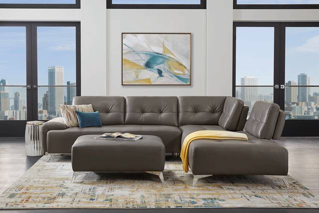 Avellino Gray Leather 5 Pc Sectional Living Room - Thumbnail - Image 1