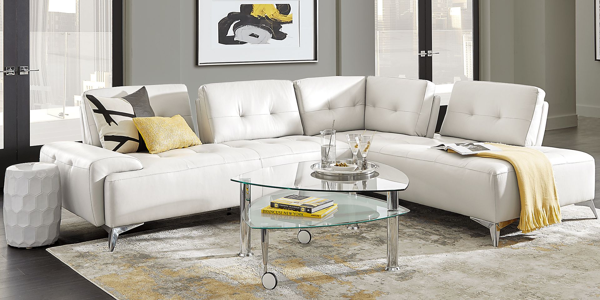 Avellino White Leather 2 Pc Right Arm Chaise Sectional Rooms to Go