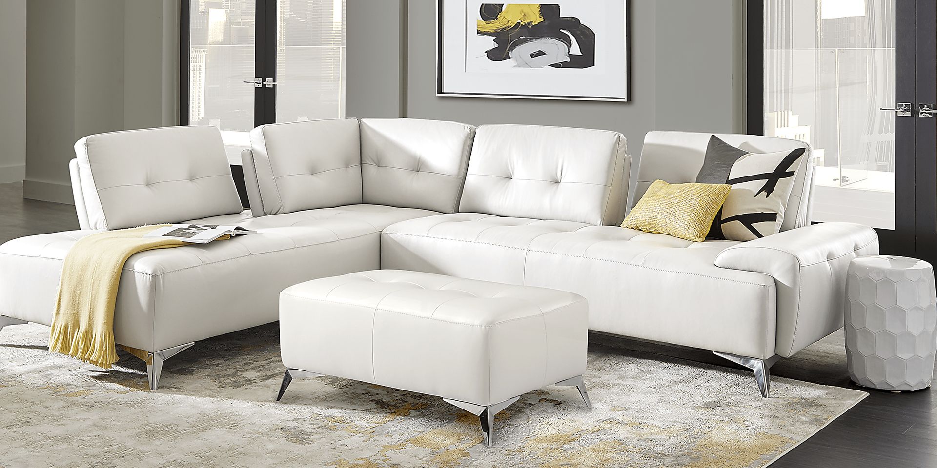 Avellino White Leather 5 Pc Sectional Living Room - Image 1