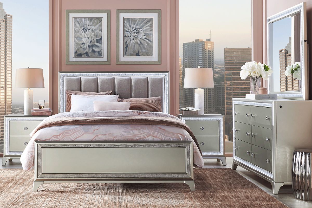 Avery 5 Pc Silver Gray King Bedroom Set With Dresser, Mirror, 3 Pc King ...