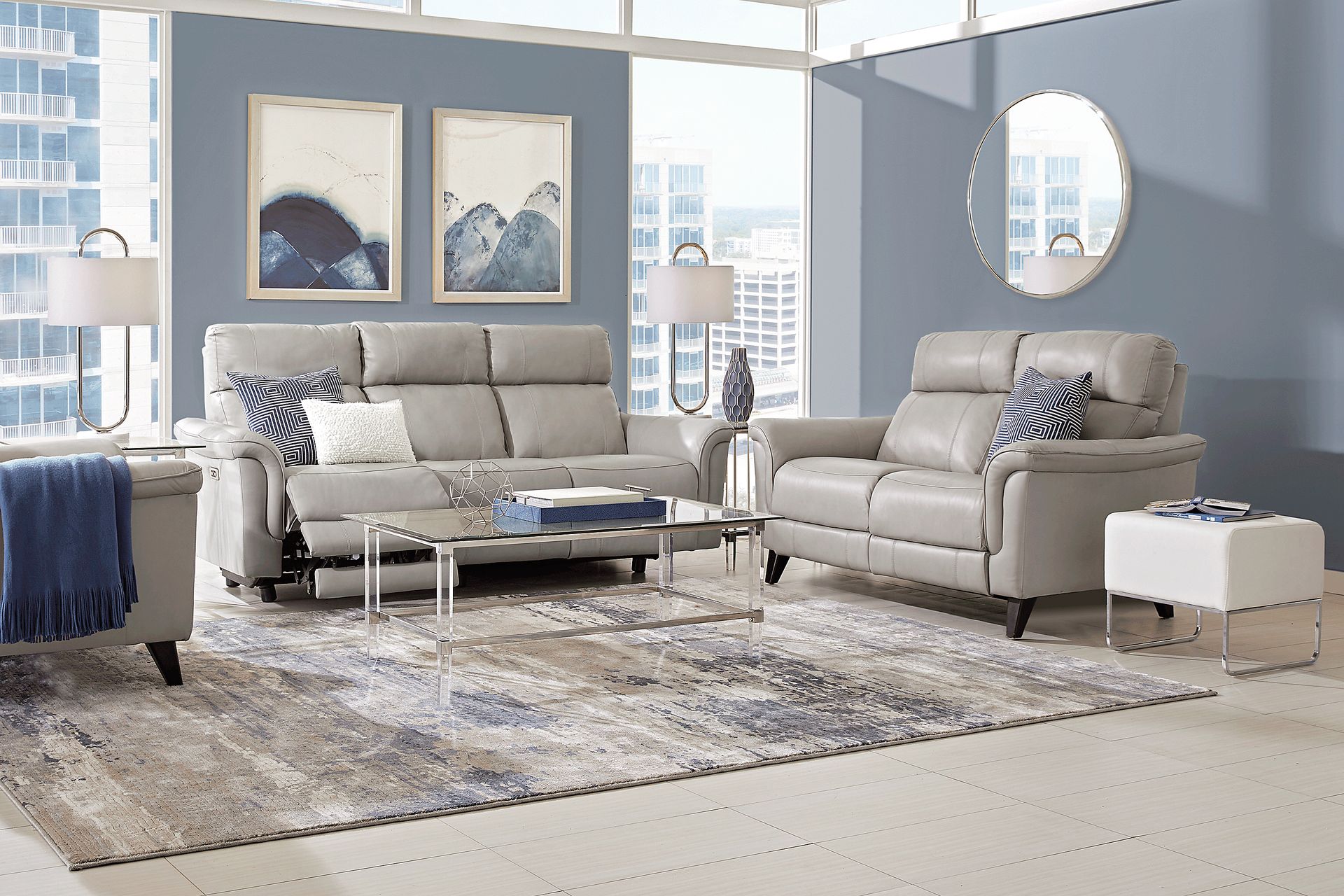 Avezzano Stone 5 Pc Leather Living Room with Dual Power Reclining Sofa - Image 1