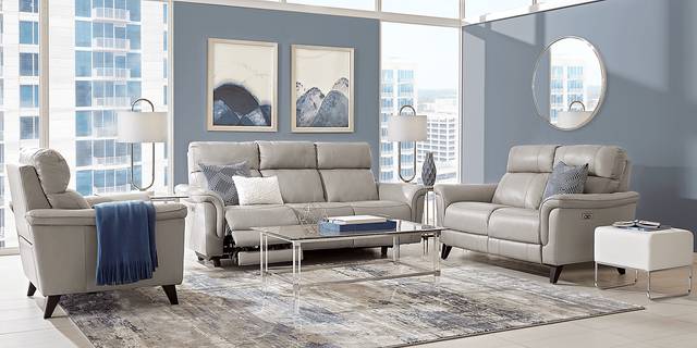 Avezzano Stone Leather 8 Pc Dual Power Reclining Living Room - Thumbnail - Image 1