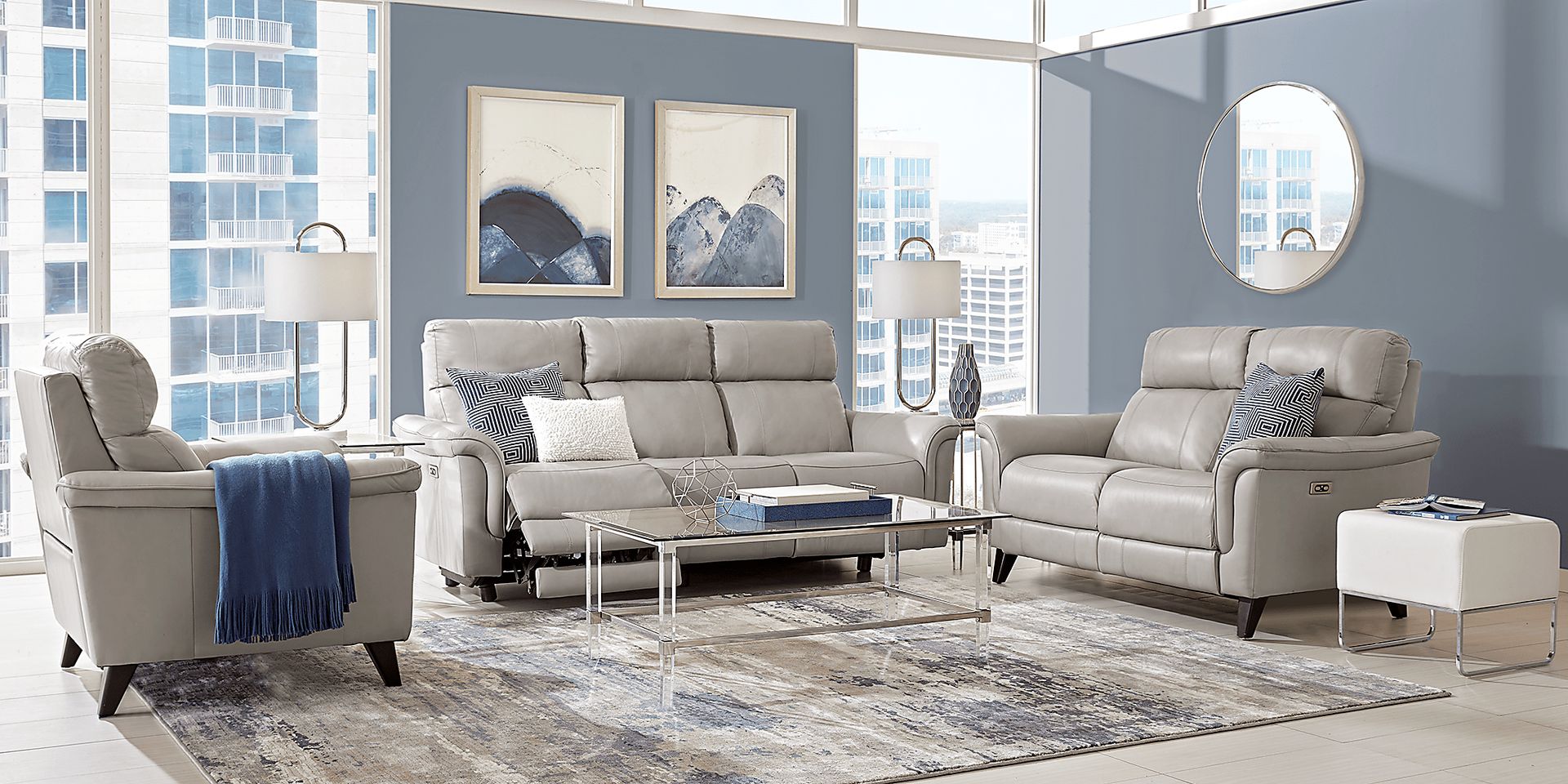 Avezzano Stone Leather 8 Pc Dual Power Reclining Living Room - Image 1