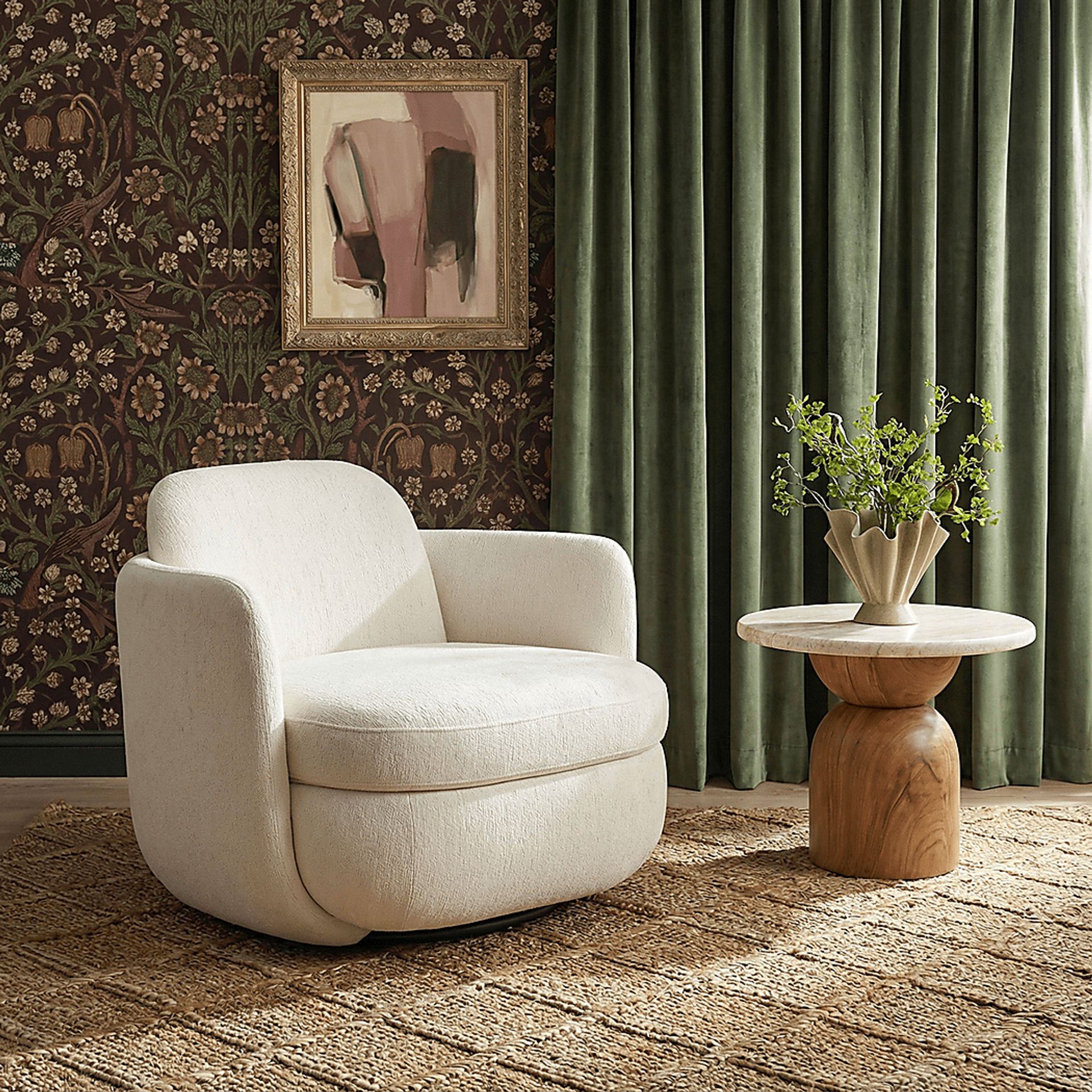 Avishan Cream Swivel Accent Chair - Image 2