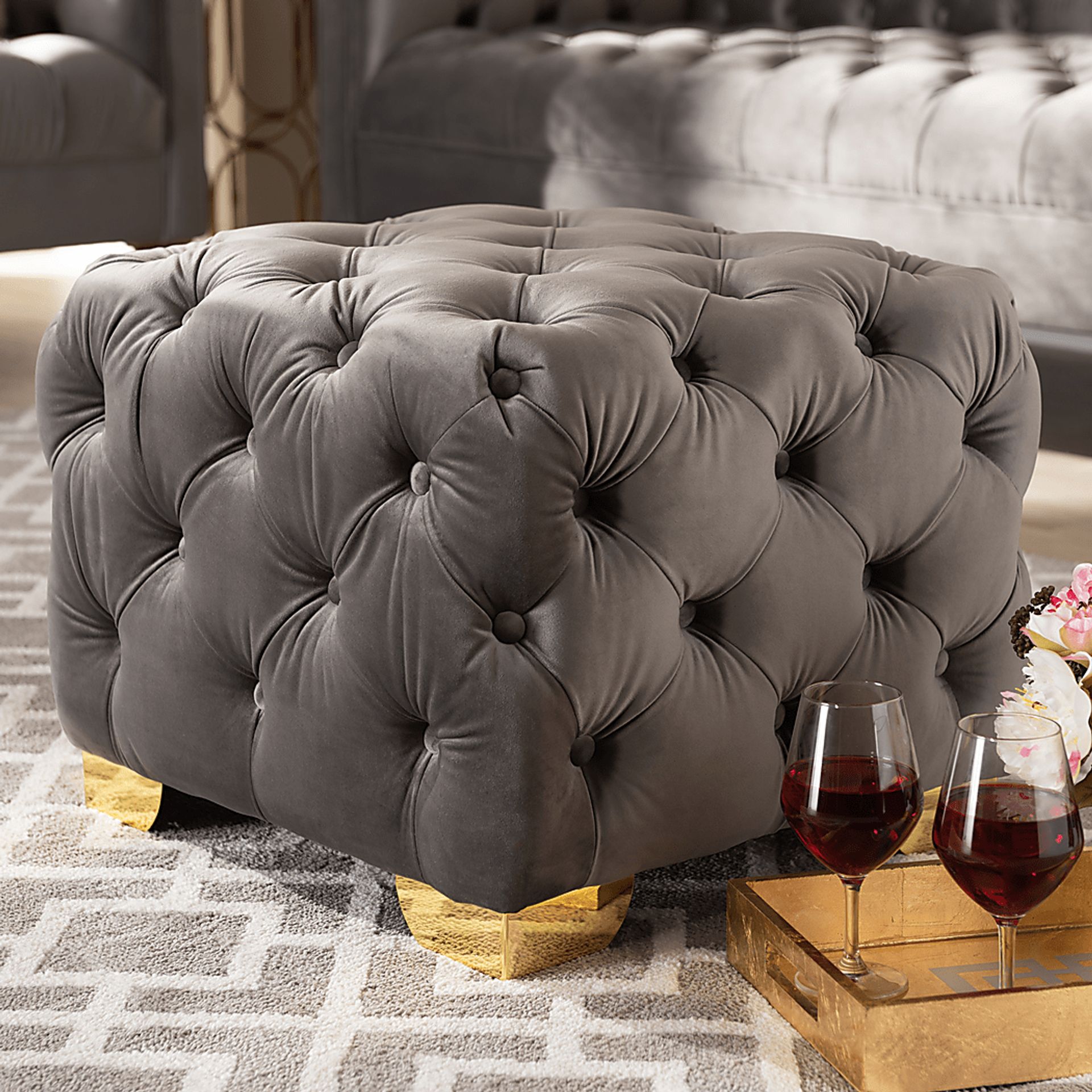 Avocet Gray Ottoman - Image 2