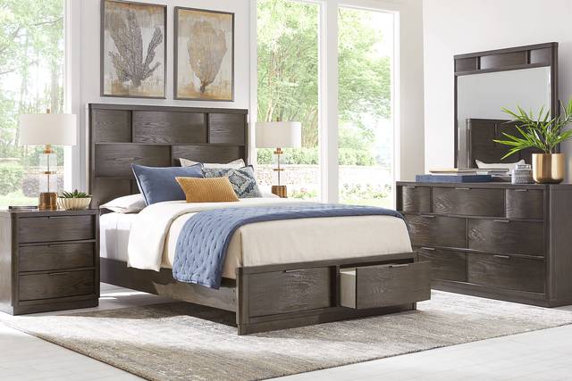 Avona Place Brown 5 Pc Queen Panel Bedroom with Storage - Thumbnail - Image 1