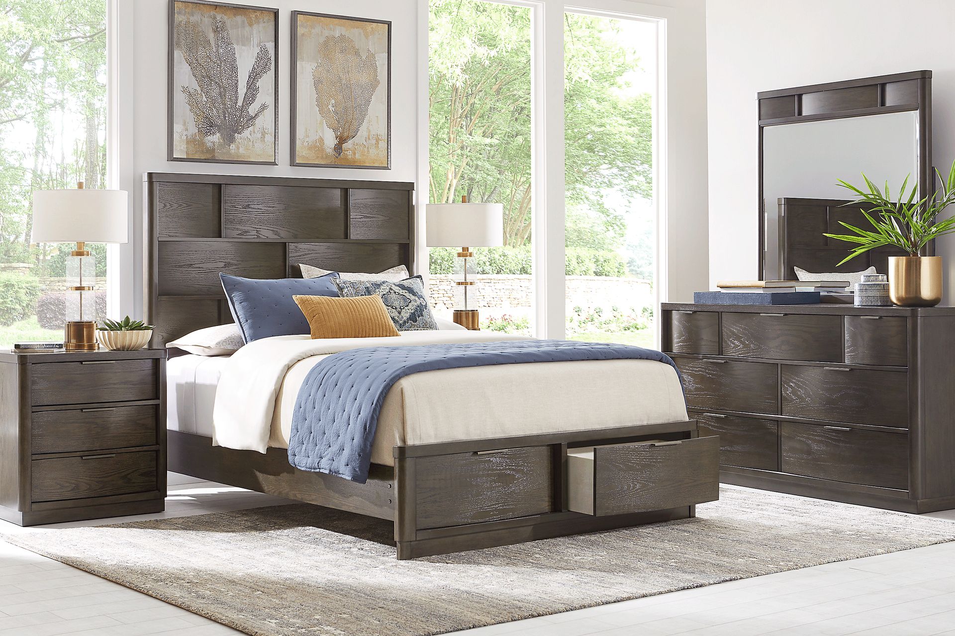Avona Place Brown 5 Pc Queen Panel Bedroom with Storage - Image 1