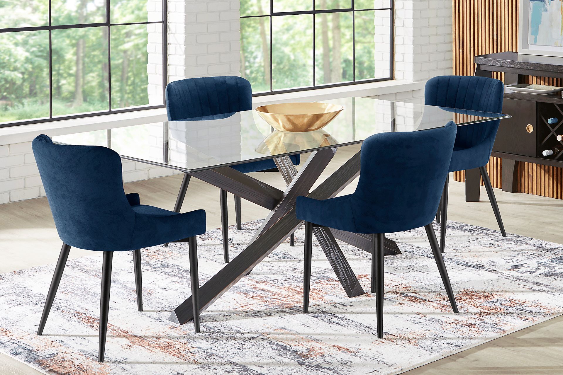 Axia Black 5 Pc Dining Room with Navy Chairs - Image 1