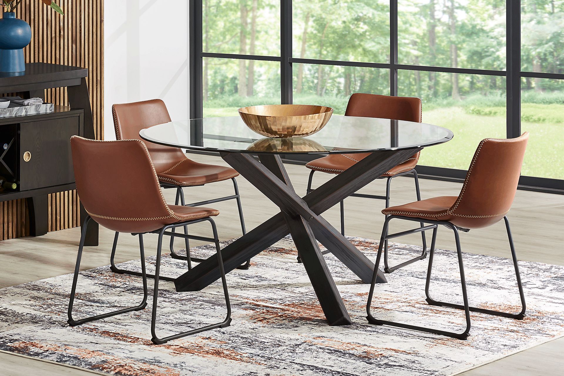 Axia Black 5 Pc Round Dining Room with Brown Chairs - Image 1