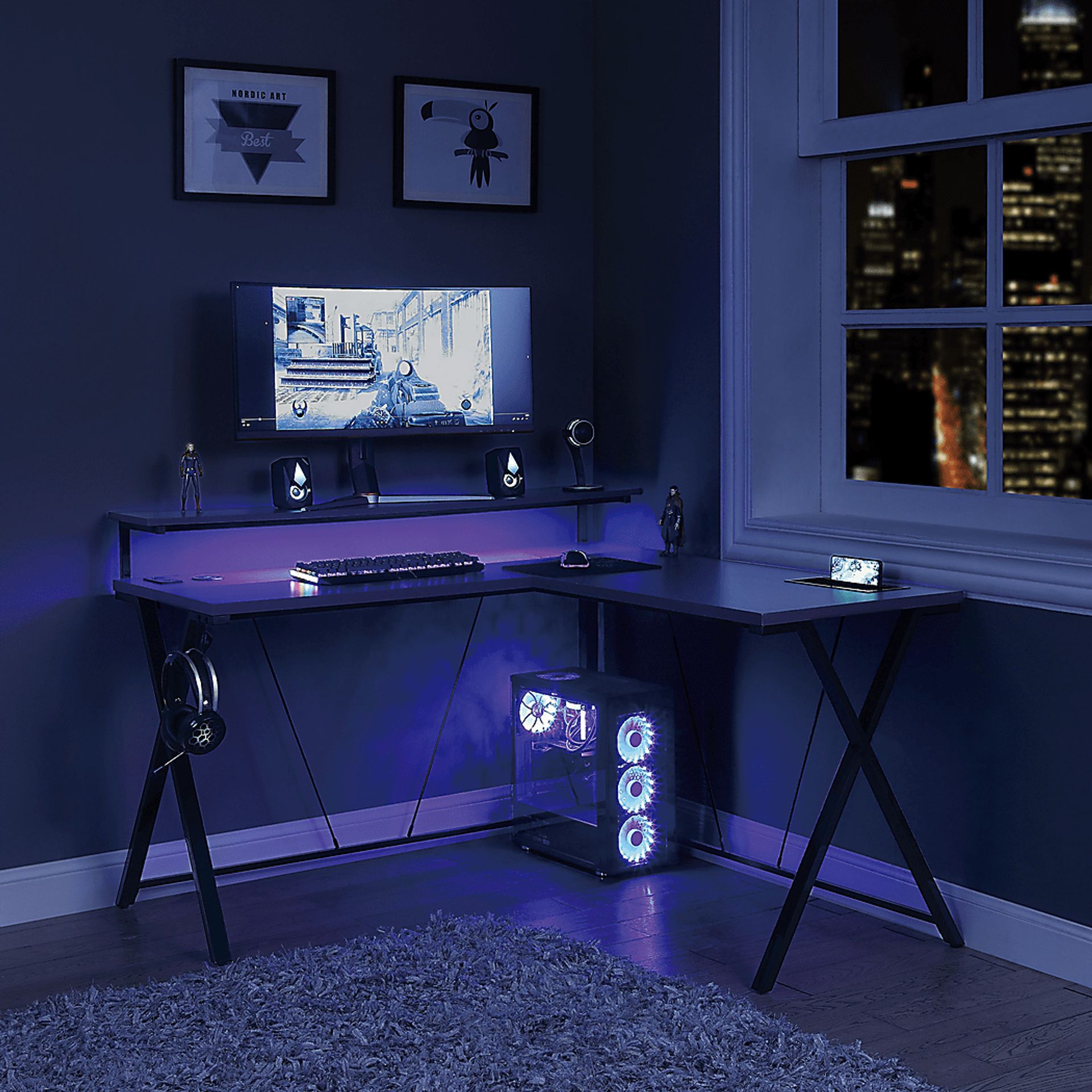 Axyon Gray L- Shaped Gaming Desk - Image 12