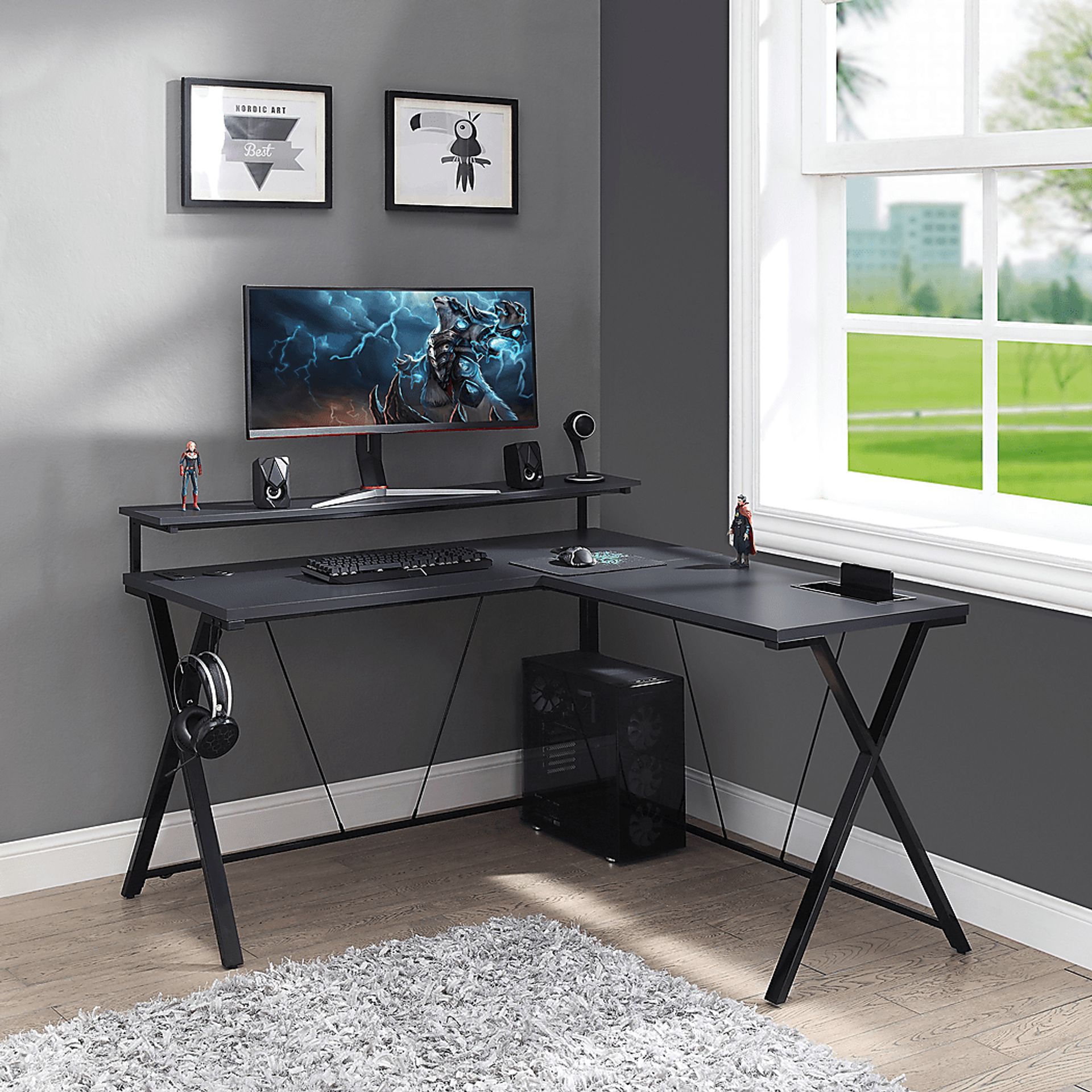 Axyon Gray L- Shaped Gaming Desk - Image 10