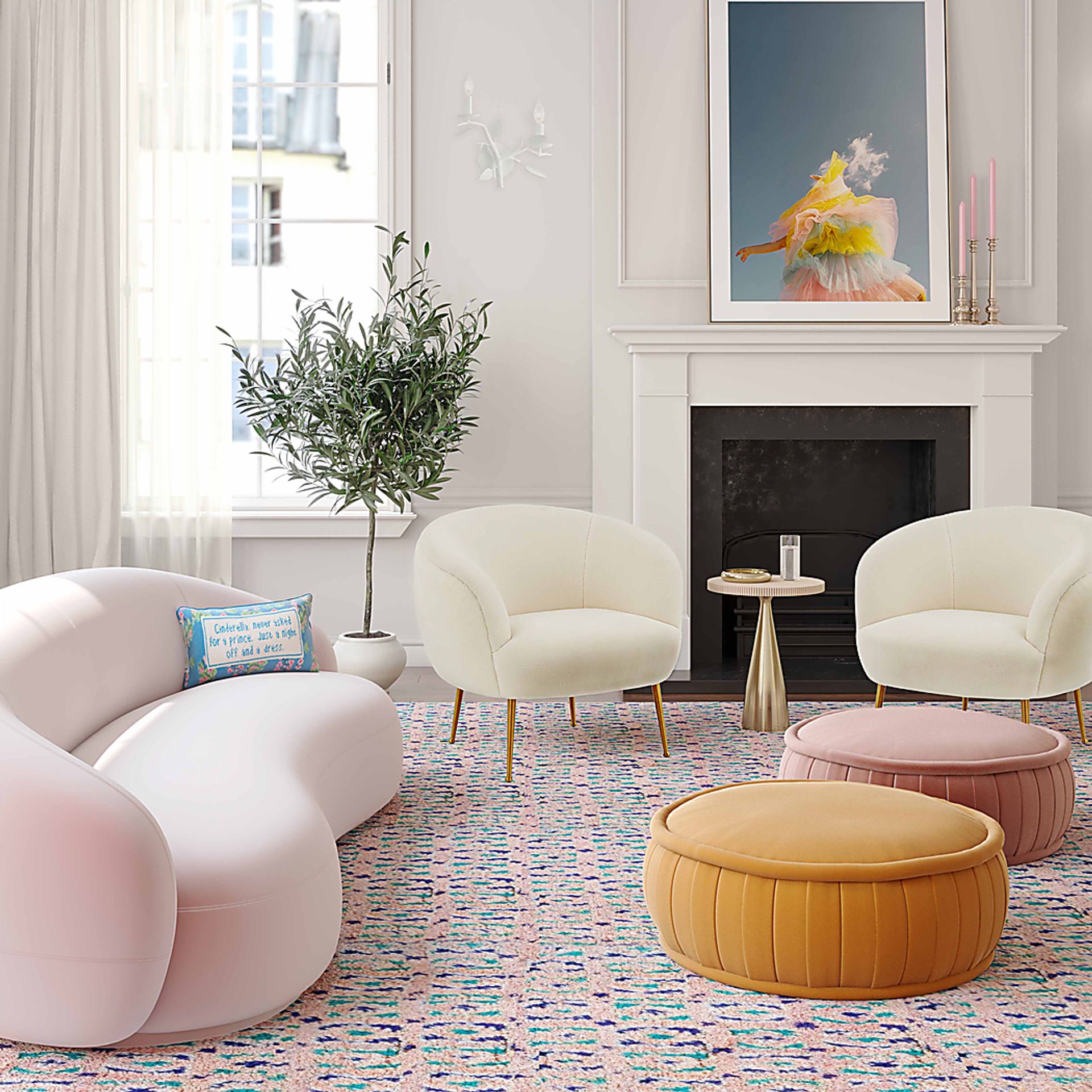 Ayla Ann Orange Accent Ottoman - Image 4