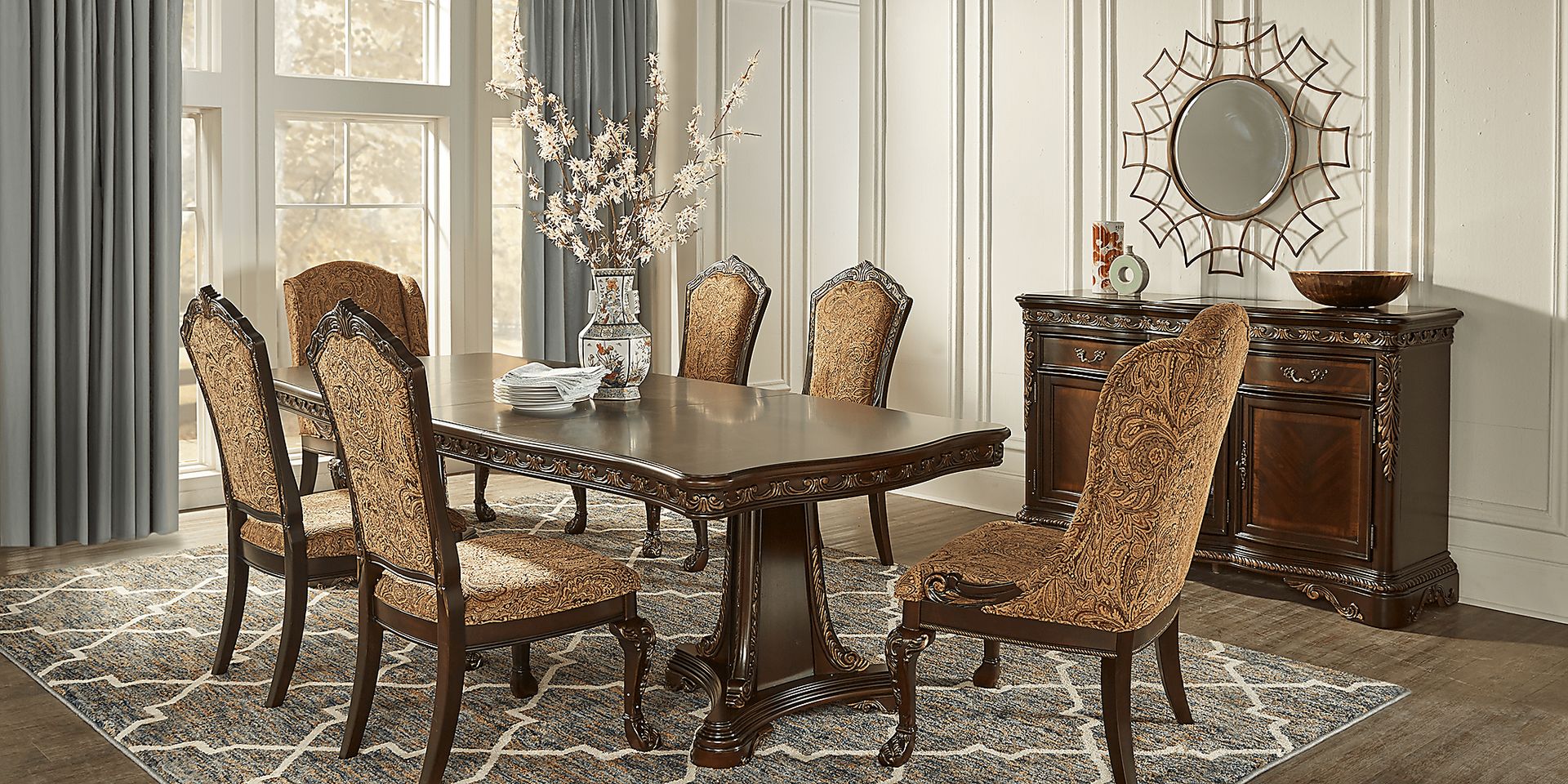 Aylesbury 7 Pc Brown Cherry Dark Wood Dining Room Set With Dining