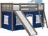 Kids Ayleth Brown Twin Low Loft Bed with Slide and Blue Tent